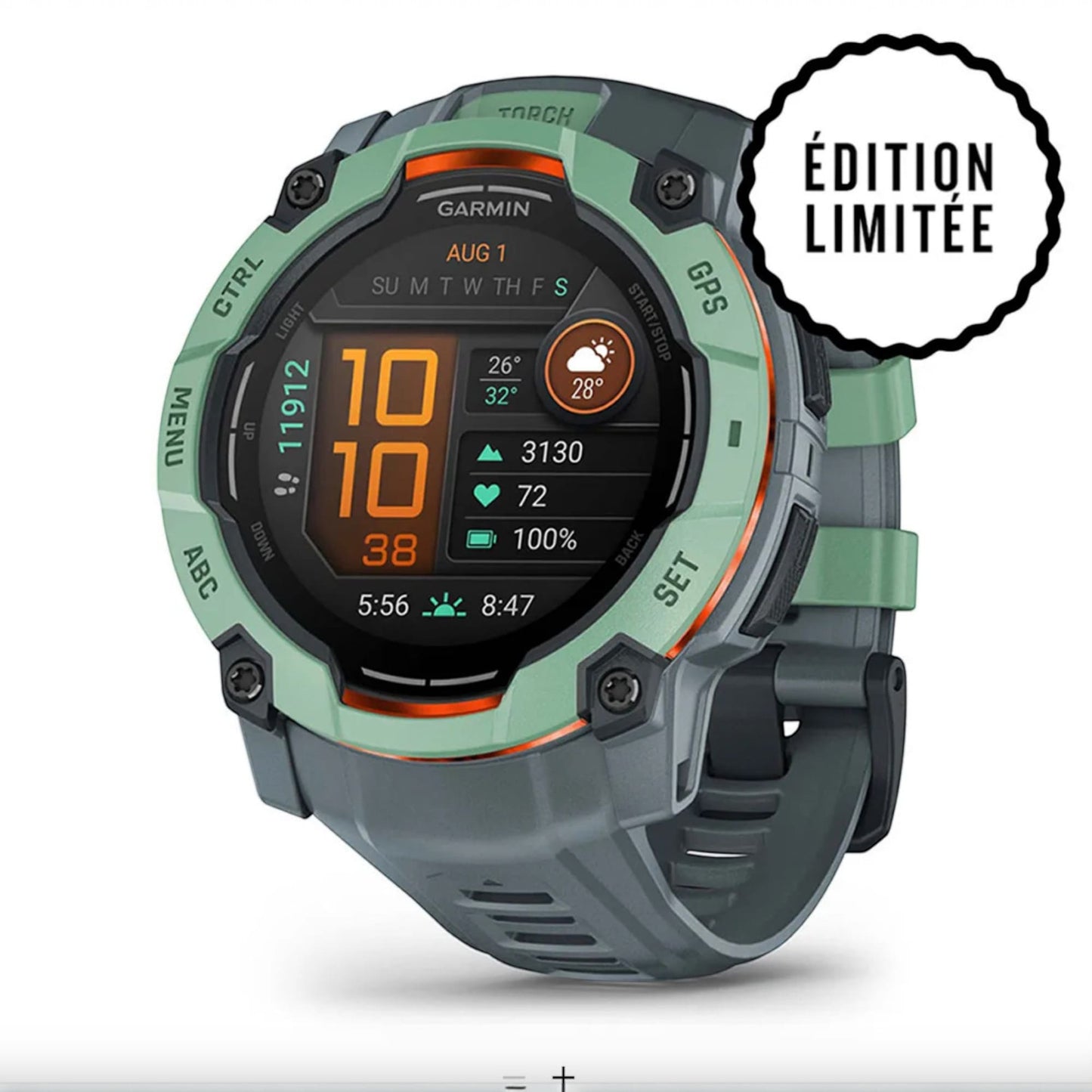 GARMIN - Instinct® 3 – 50 mm - AMOLED Vert d'eau avec bracelet bleu crépuscule - 010-03020-01