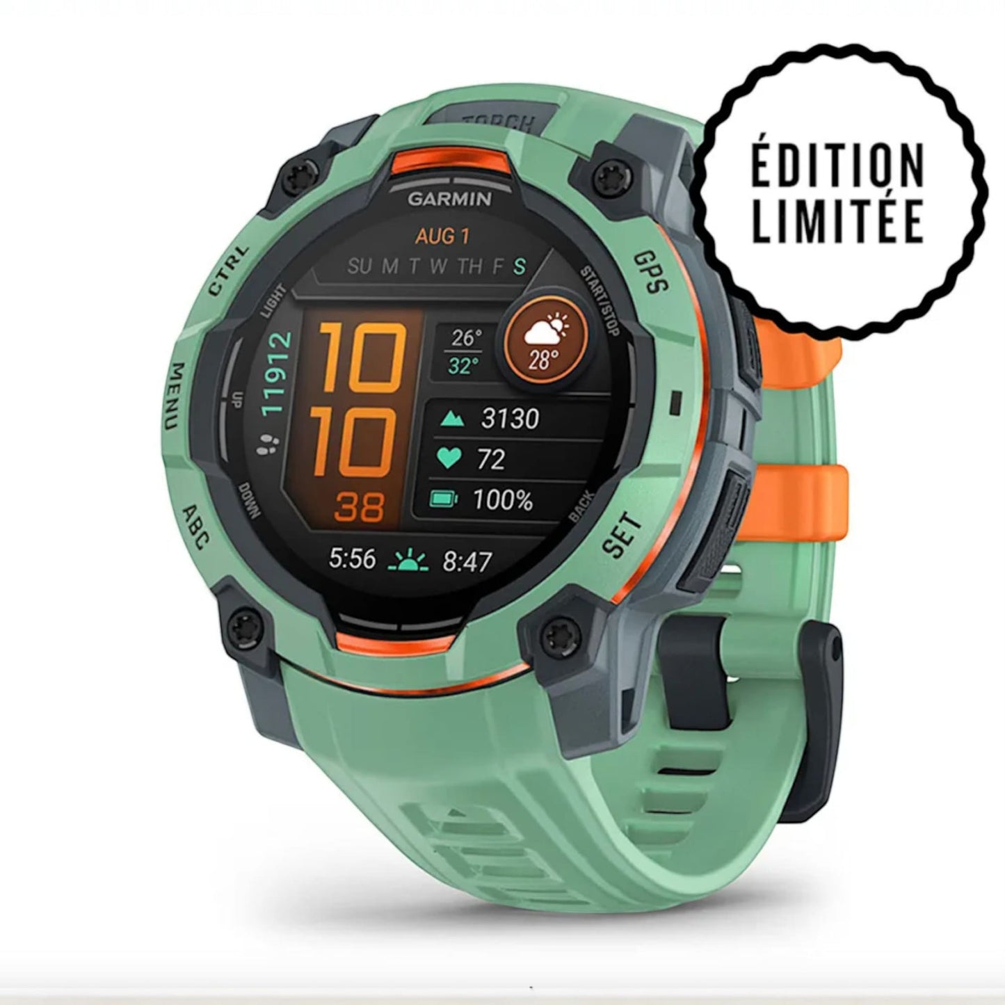 GARMIN - Instinct® 3 – 45 mm - AMOLED Vert d'eau avec bracelet vert d'eau -010-02936-01